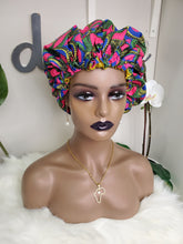 Load image into Gallery viewer, Lola  Reversible Ankara Satin Bonnet
