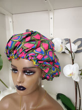 Load image into Gallery viewer, Lola  Reversible Ankara Satin Bonnet
